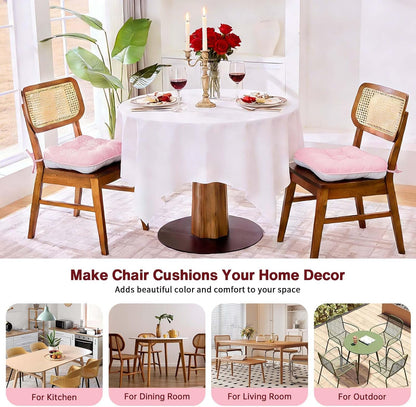 BETU Pink Chair Cushions for Dining Chairs Set of 2,3.5" Thick Kitchen Table Chair Pads with Ties,Non Slip Backing and Covers, Seat Cushion for Dining Room,Bar,Patio Chairs,15.5"X15.5"X3.5",Pink