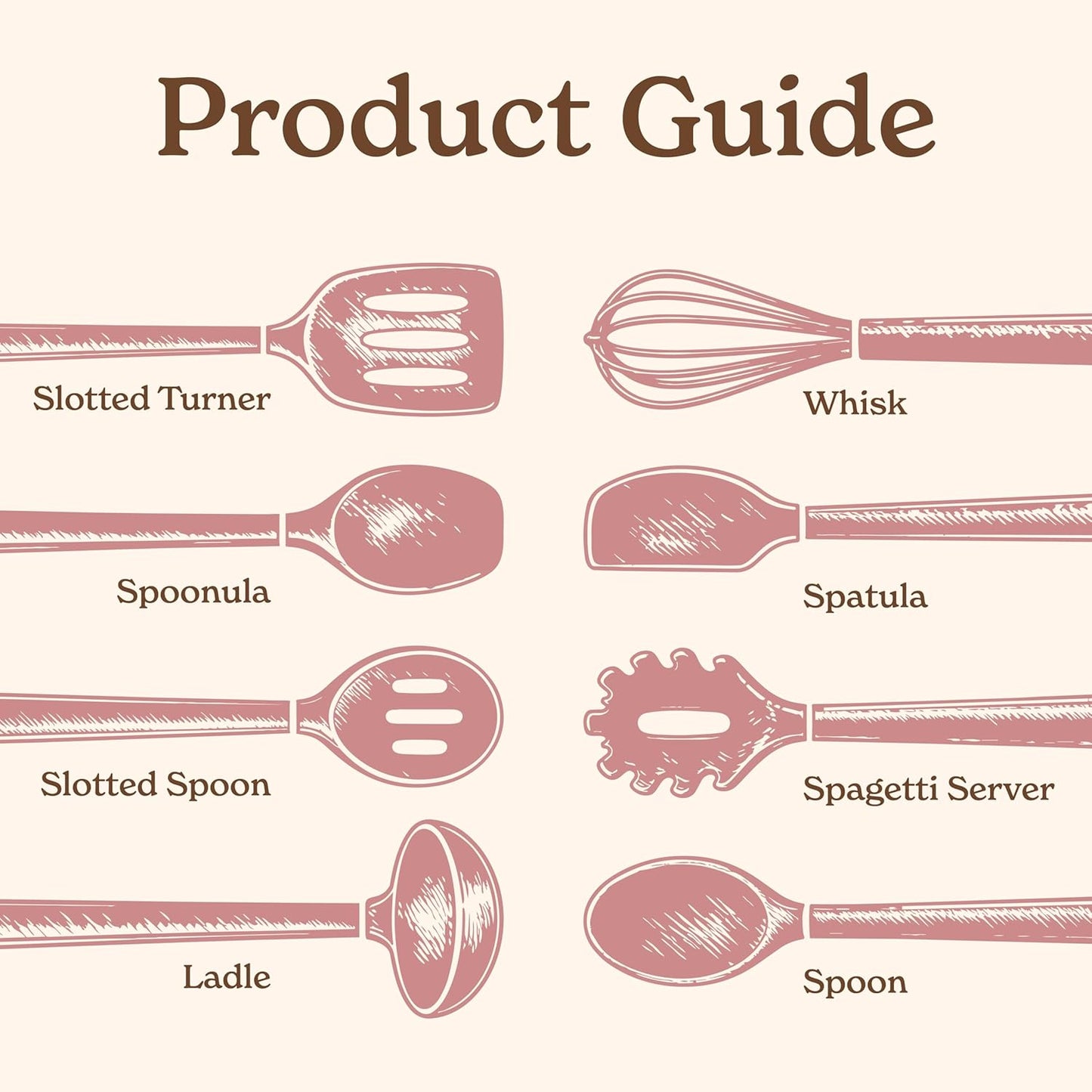 Country Kitchen Non Stick Silicone Utensil Set with Rounded Wood Handles for Cooking and Baking, 8 Piece Set, Pink