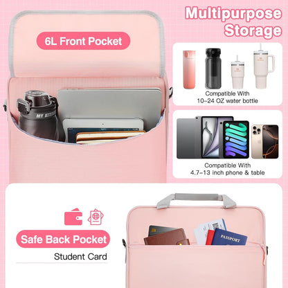MoKo Zipper Binder Bag, 2 Inch 3 Ring Zipper Binder with Detachable Backpack Strap + Shoulder Strap, 500 Sheets Capacity, Multi-Pocket School Bag Fits 13'' Tablets, 14'' Laptops, Books, Pink
