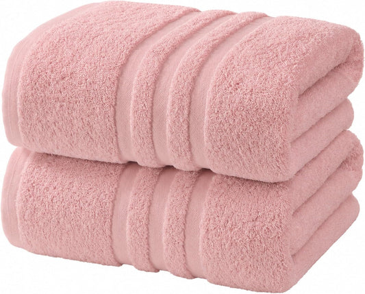 Velqora Bath Towels 2 Pack, 30 x 60 Inches, Large 100% Cotton Towels, Soft, Absorbent, Comfortable for Home, Spa, and Gym, (Pink)