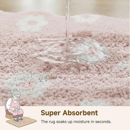 GRANNY SAYS Cute Floral Bathroom Rugs 16" x 24",Non-Slip Flower Beige Bath Mats for Bathroom, Plush Shag Absorbent Microfiber Ultra Soft Bath Mat, Washable Rug for Tub, Shower, Bedroom, Pink
