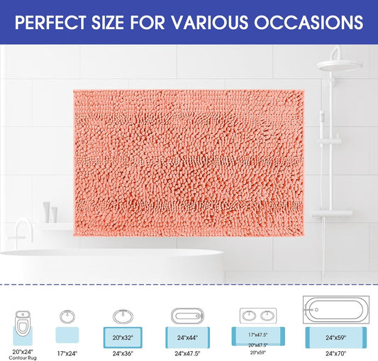 ACCUMTEK Striped Coral Bathroom Rug Mat 32"x20" Ultra Soft, Non Slip Chenille Bath Rugs, Absorbent Plush Shaggy Bath Mats for Bathroom, Bedroom, Kitchen, Shower, Tub