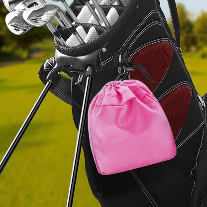 Golf Valuables Pouch,Golf Tee Pouch with Drawstrings,Nylon Golf Accessory Bag for Men & Women (Pink)