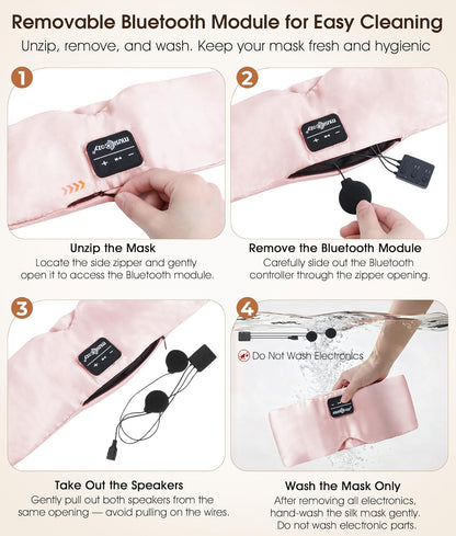 MUSICOZY 3D Silk Bluetooth Sleep Mask Headphones, Mulberry Silk Eye Mask with Ultra-Thin Wireless Speakers, Bluetooth 5.4 Sleeping Headphones for Side Sleepers, Music Sleep Mask Gifts for Men Women