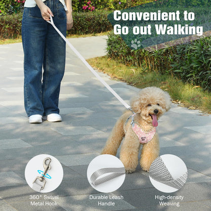 Pawaboo Small Dog Harness and Leash Set, Puppy Harness X-Frame No Pull No Choke, Dog Vest Harness Adjustable for Small Medium Sized Dogs,Soft Breathable Pet Harness for Walking Outing, M, Pink Daisy