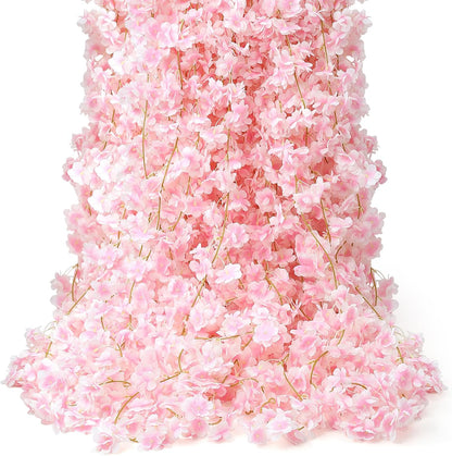 6PC 35.4FT Cherry Blossom Flowers Garland for Spring Decoration Artificial Pink Flower Garland Silk Sakura Vines Hanging for Wedding Party Valentine Japanese Home Decor