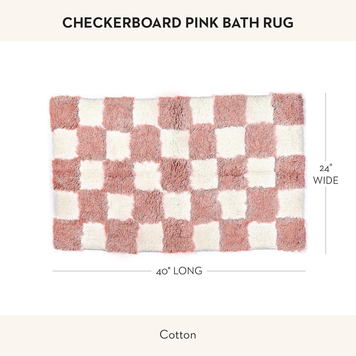 MACKENZIE-CHILDS Checkerboard Bath Rug, Washable Bath Mat for Bathroom Decor, 24" x 40", Pink-and-White Check