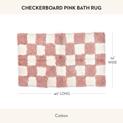 MACKENZIE-CHILDS Checkerboard Bath Rug, Washable Bath Mat for Bathroom Decor, 24" x 40", Pink-and-White Check