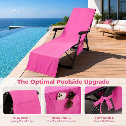 VOCOOL Sun Beach Chair Cover Towel Pool Chair Cover with Side Pockets Chaise Lounge Cover Lounger Mate for Sunbathing Lounger Hotel Garden Holiday Garden Pool, Pink
