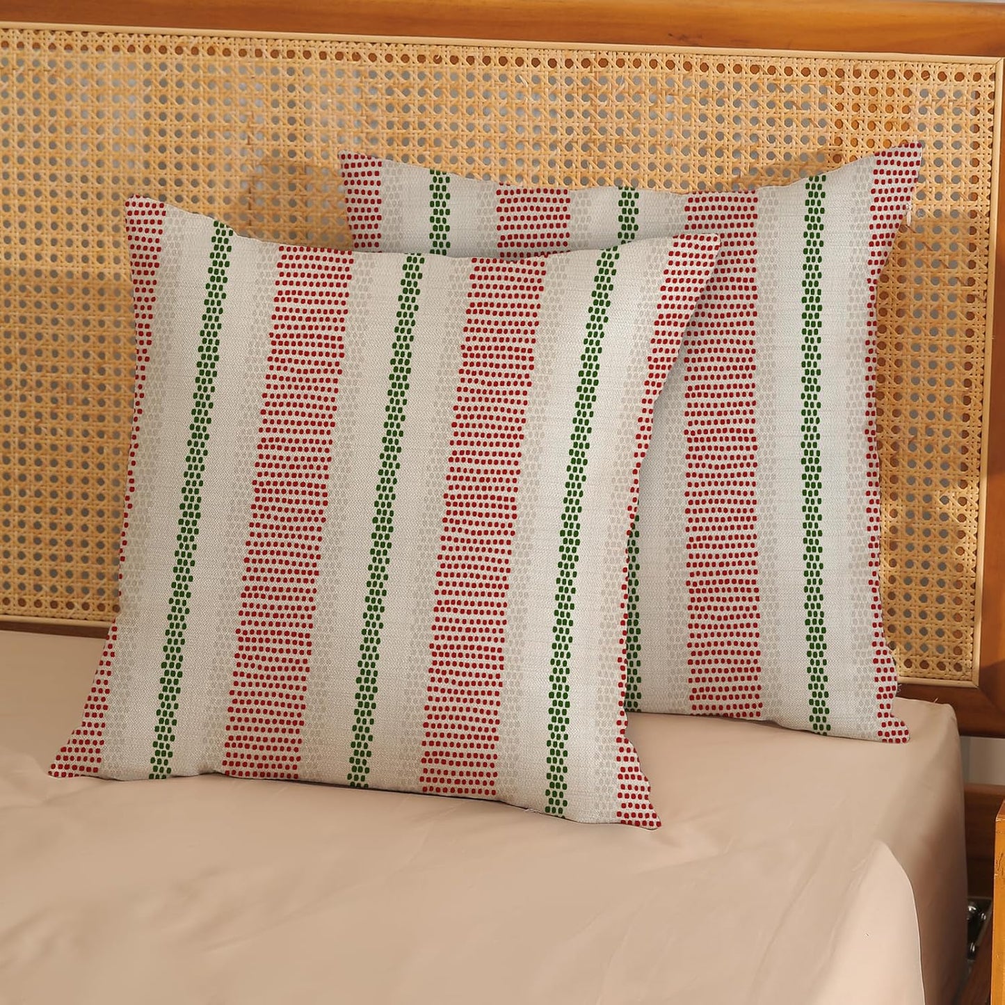 Pink Sage Green Pillow Covers 18x18 Inch 2 Pcs Boho Preppy Polka Dots Striped Decor Throw Pillows Modern Geometric Outdoor Farmhouse Decoration Pillowcase Linen Cushion Cover for Couch Sofa