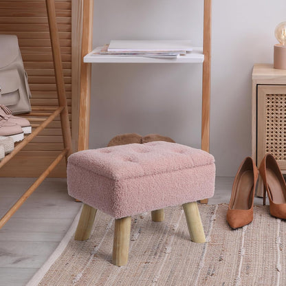 OGEMXU Storage Ottoman, Small Foot Stool Ottoman with Storage, Boucle Teddy Velvet Foot Rest with Padded Seat, Sturdy Wood Legs Stool for Living Room, Bedroom, Couch, Enterway (Pink)