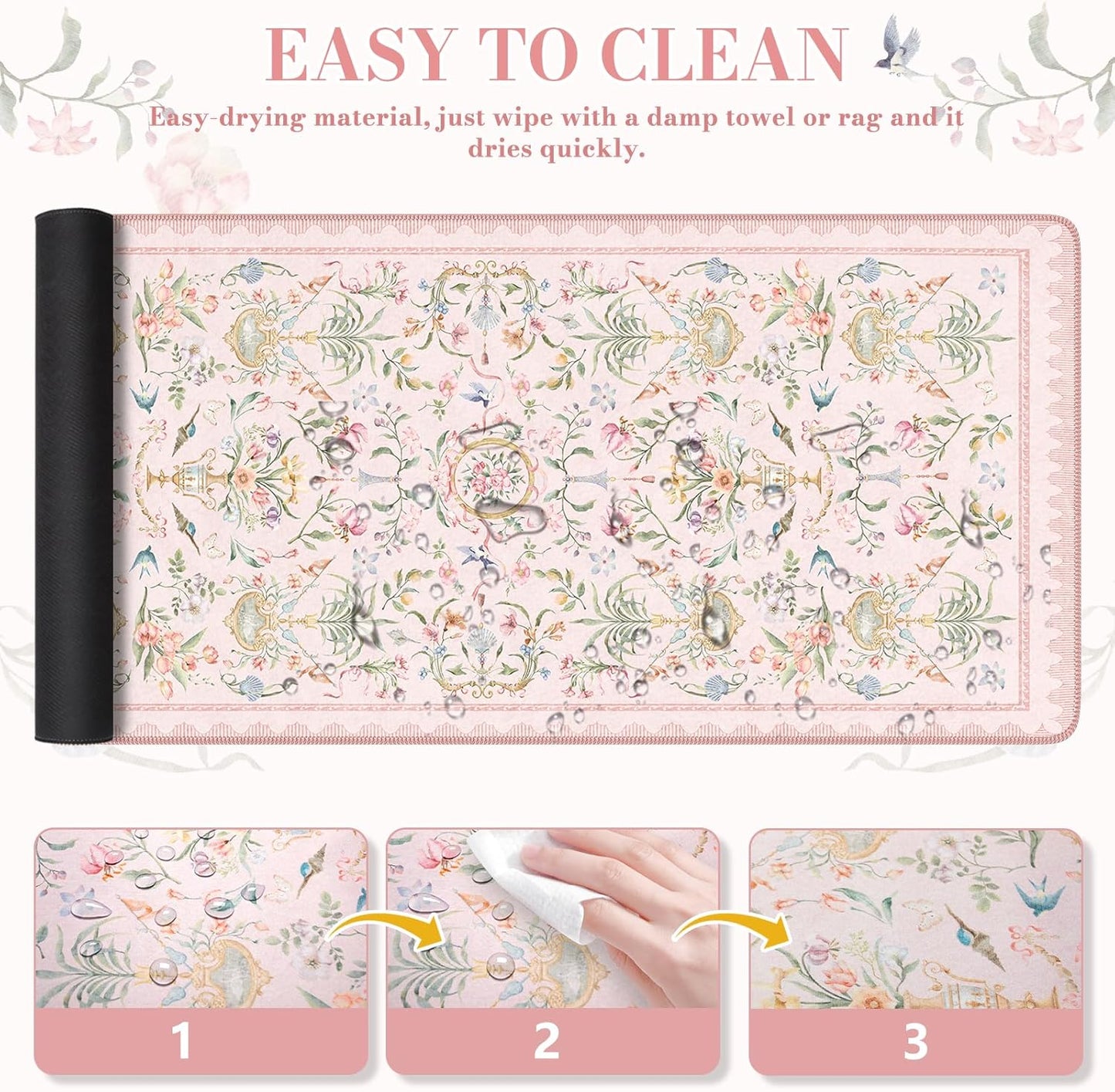 iCasso Pink Desk Cover Mat,Big Mouse Pad for Laptop,Aesthetic Computer Pad with Stitched Edges,Non Slip Keyboard Mat for Desktop,Cute Floral Desk Protector for Office Home Dorm