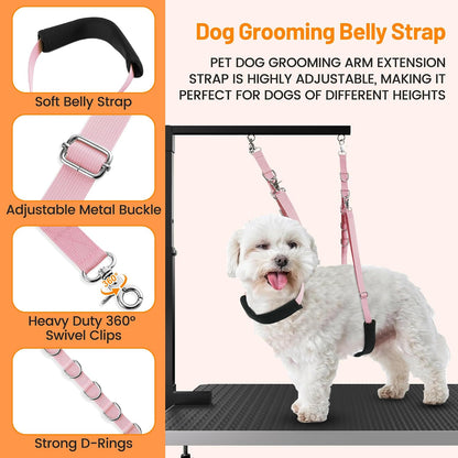 Dog Grooming Belly Strap - Dog Grooming Table Arm Extender with Clamp Extension Loop Bathing Restraint Leash No Sit Haunch Holder for Small & Medium Dogs Hair Cutting Washing (Pink)