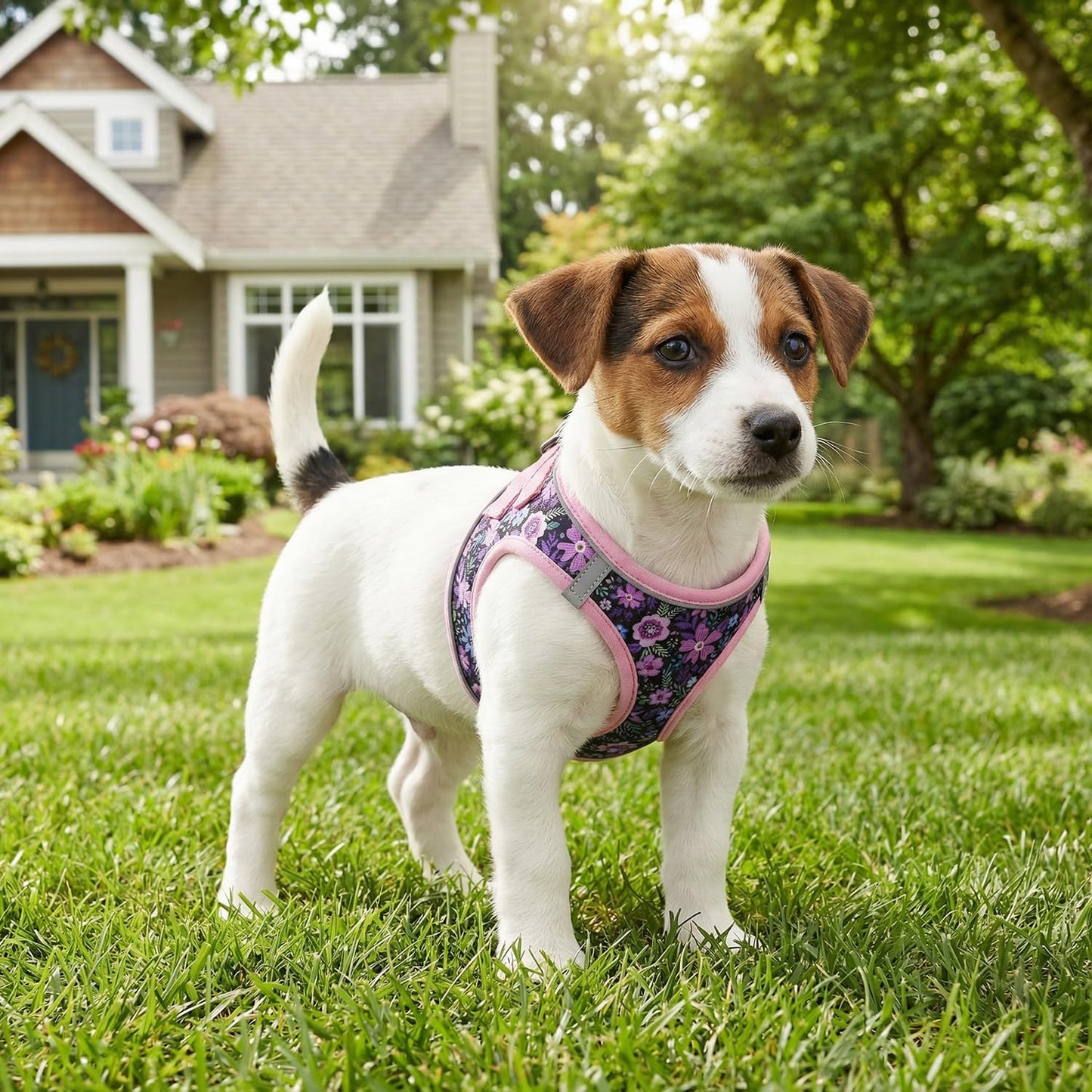 Mihqy Step in Dog Harness and Leash Set, Reflective Adjustable No Pull Dog Harness for Extra-Small/Small Dogs Puppy and Cats, Soft Padded Mesh Vest Harnesses for Girl and Boy Pets(Pink Floral,XS)