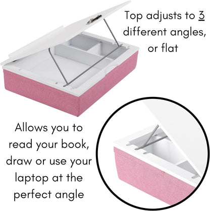 BIRDROCK HOME Lap Desk with Storage and Cushion | Deep Compartment and Adjustable Top with Clip | Fits Laptop Up to 15" | Pink | Computer Accessories | Laptop and Writing Desk