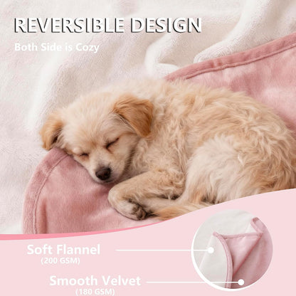 Waterproof Dog Blanket for Couch, Reversible Pet Throw Blankets Leak Proof Sofa Bed Protector for Furniture Machine Washable-68x82,Pink+Cream