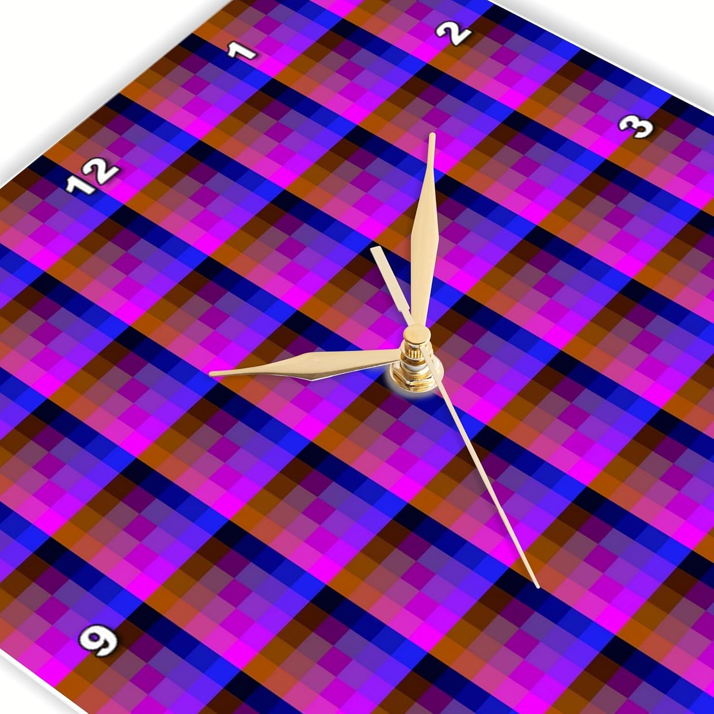 3dRose Coral Pink and Classic Blue Checkered Pattern 13x13 Wall Clock