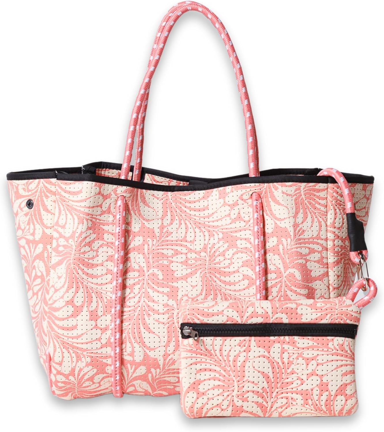 POPUPS Large Neoprene Tote Bag for Women - Everyday Designer Handbag for Travel Work and Beach with Pockets and Zipper Pouch