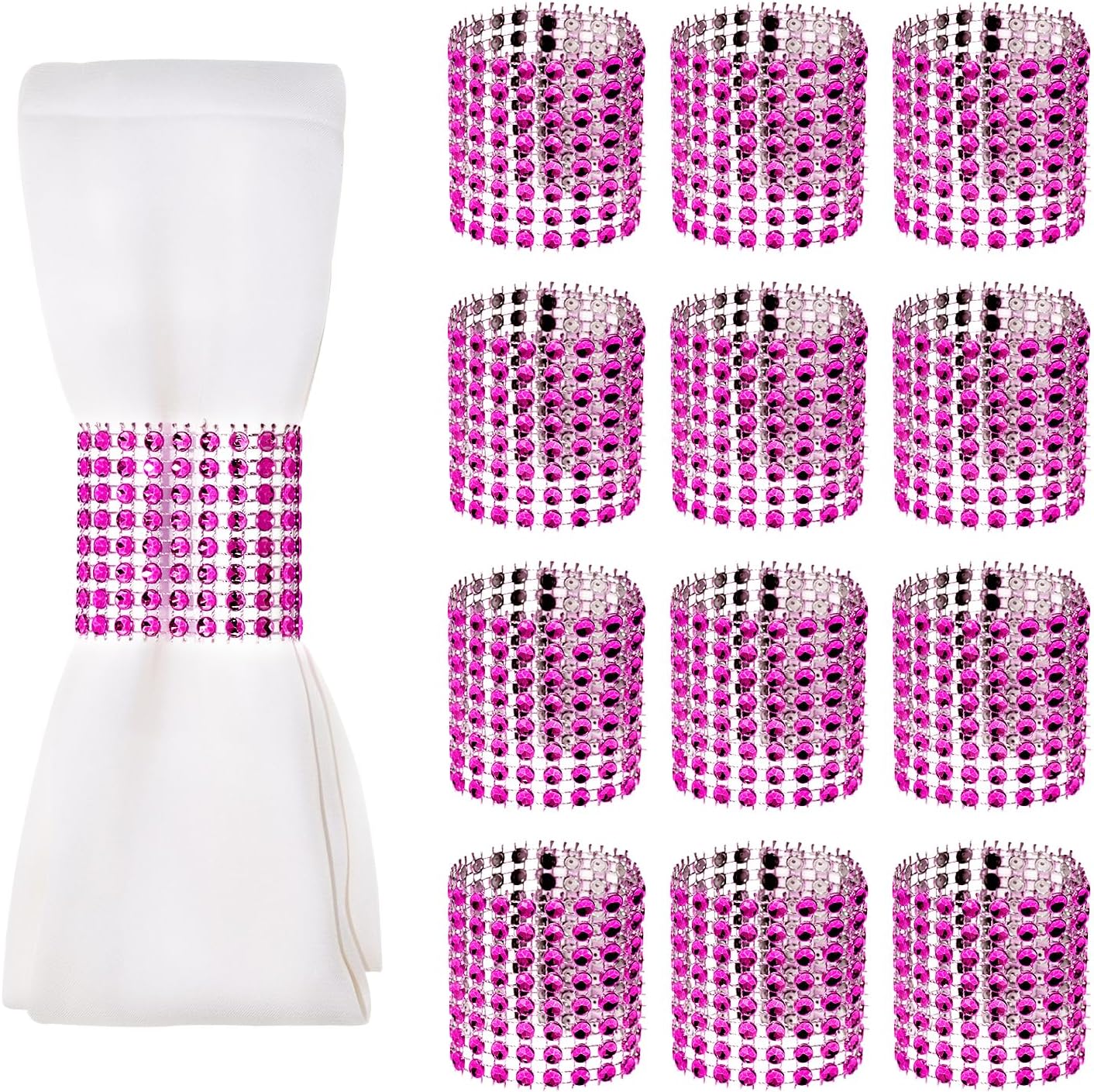 Napkin Rings Bulk Penta Angel 50pcs Adjustable Self Adhesive Tapes Rhinestone Napkin Holders for Rolling Tableware Wedding Christmas Graduation Party Table Decoration (Rose Pink, 4×13cm)