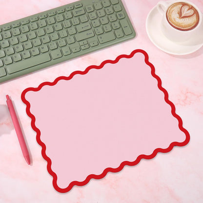 Whaline Scalloped Mouse Pad Non-Slip Desk Mat Pad Rectangle Red Pink Scalloped Edge Mousepad for Home Study Office Decor Computer Keyboard Accessories