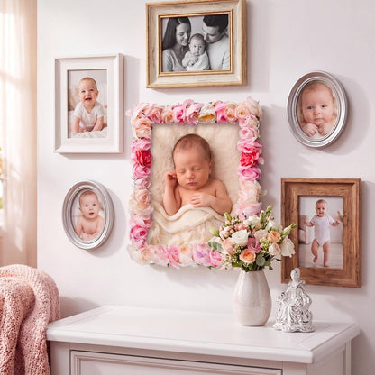 Novabright Pink Floral Photo Frame 8 x 10 Inch Silk Floral Picture Frame with Easel and Hook for Tabletop or Wall Display Decorative Flower Design Home Decoration Art Photo Gallery