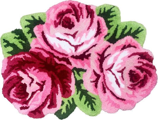 ABREEZE 3 Rose Shaped Rug Pink Roses Area Rug Shaggy Bath Mat Anti-Slip Mat Personalized Custom Carpets Doormat Bathroom Rug Super Water Absorbent, Machine Washable