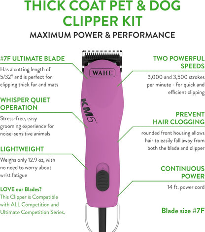 Wahl Professional Animal Thick Coat Pet Clipper & Dog Clipper (#9787-300) - Hair Remover - Grooming Clippers for Dog, Cat - for Thick Haired Pets - 2 Speeds - Pink