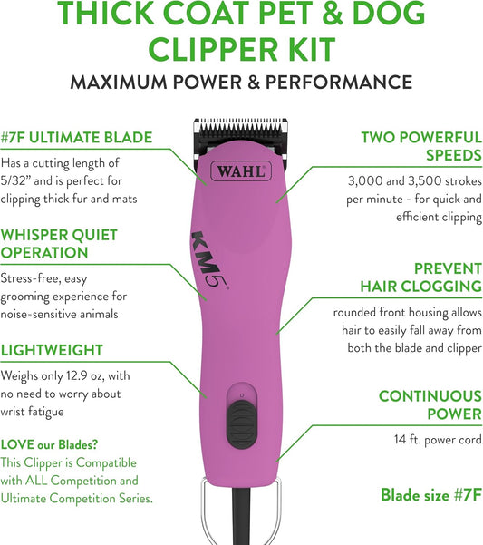 Wahl Professional Animal Thick Coat Pet Clipper & Dog Clipper (#9787-300) - Hair Remover - Grooming Clippers for Dog, Cat - for Thick Haired Pets - 2 Speeds - Pink
