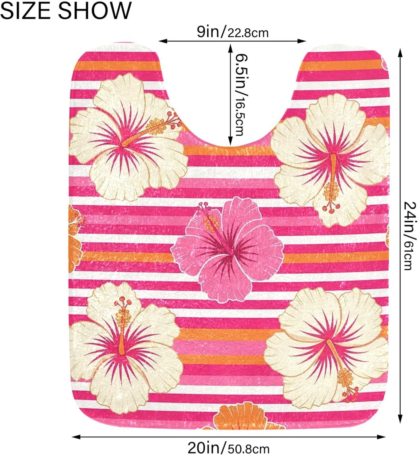 Burbuja Hibiscus Pink Stripes Bath Mat Rug, Extra Soft Absorbent Bathroom Rug with Non-Slip Backing for Bathroom Floor Tub Shower, 16x24 in