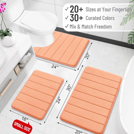 OLANLY Memory Foam Bath Mat 30x20, Super Soft Absorbent Bathroom Rugs, Quick Dry, Machine Washable Shower Floor Rugs, Bathmat Carpet, Bathroom Home Decor Accessories, Peach