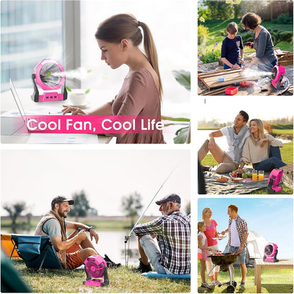 Ausic Portable Misting Fans, [Max 35H Runtime] Pink Outdoor Cooling Fan for Patios, 8 Inch Battery Operated Rechargeable Fans, Water Spray Fan with LED Light for Pets/Travel Beach Camping Essential