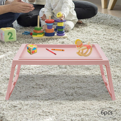 Laptop Bed Desk, Foldable Laptop Beds Desk with Legs, Fortable Notebook Stand Desk Tray for for Eating, Reading and Working, 8-Piece (Pink-6pcs)
