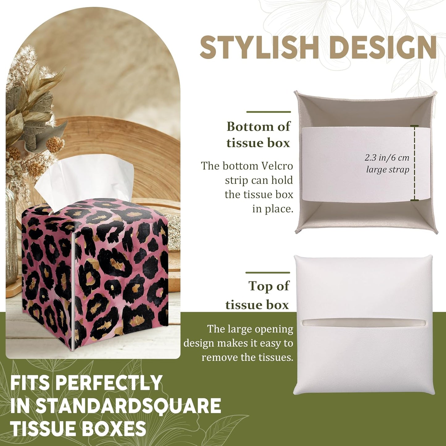 Pink Leopard Print Decorative Leather Tissue Box Cover - Tissue Box Holder Gifts for Women Family and Friends Funny Unique Home Decor Decorative for Kids Room Kitchen Bathroom Office - A01