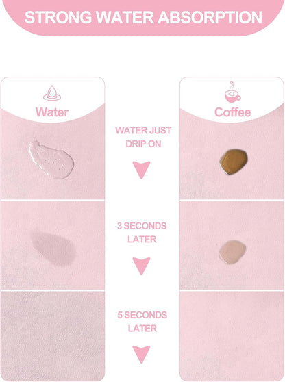 Dish Drying Mat for Kitchen Counter, 12"x19" Dish Drying Pad with Non-slip Rubber Backed, Hide Stain Anti Absorbent for Kitchen Counter, Drying Mat for Coffee Machine Dish Rack (Pink)
