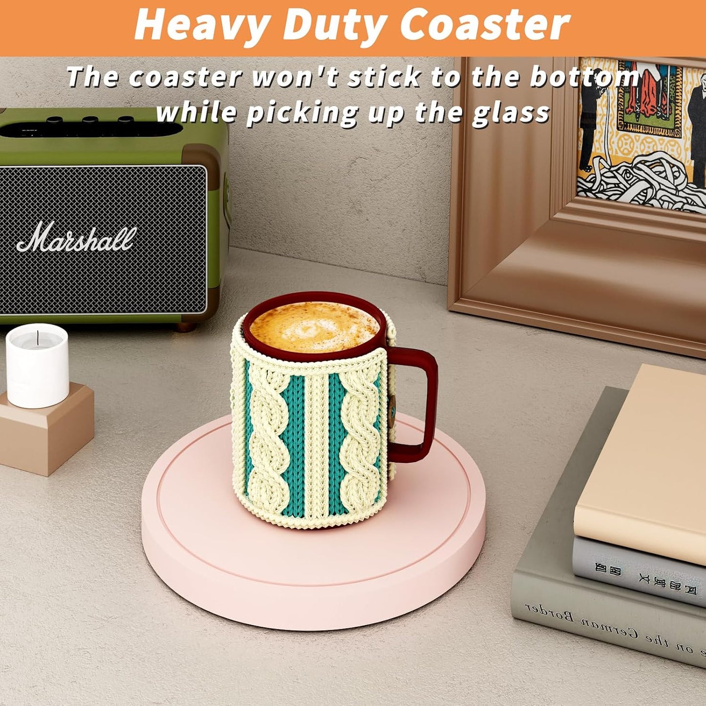 Azhou 6Pcs Drink Coaster with Holder, Pink Absorbent Coasters for Drinks, Non-Slip with Velvet Bottom, Thick Heavy Duty 4 inch Ceramic Coasters, Home Decor Coffee Bar Accessories