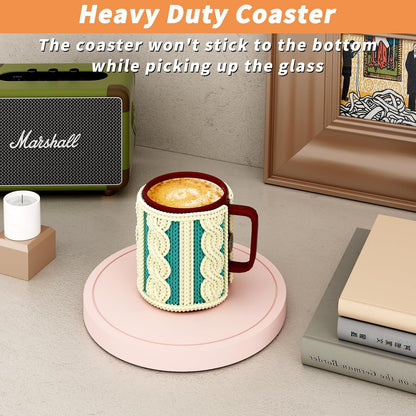 Azhou 6Pcs Drink Coaster with Holder, Pink Absorbent Coasters for Drinks, Non-Slip with Velvet Bottom, Thick Heavy Duty 4 inch Ceramic Coasters, Home Decor Coffee Bar Accessories