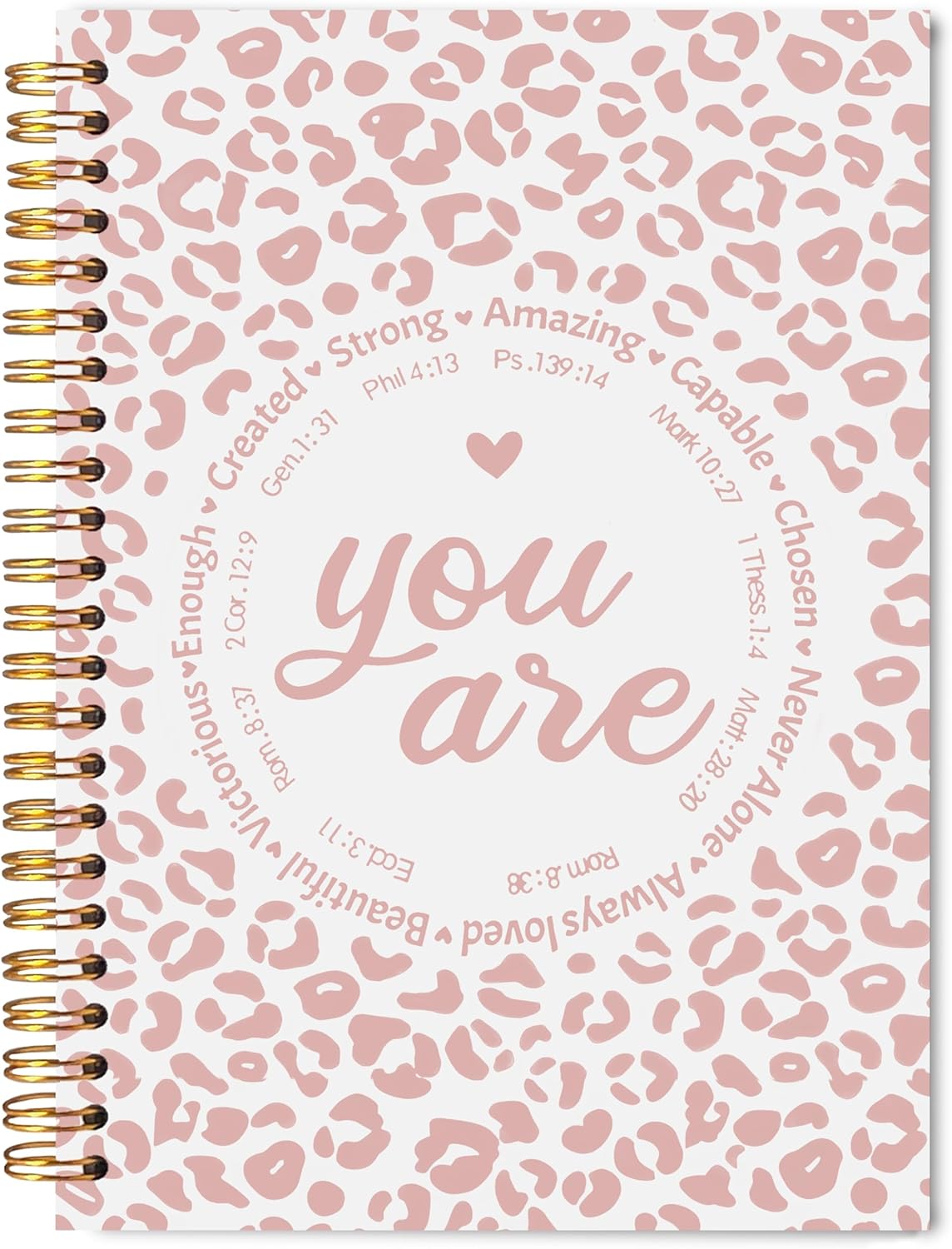 WNAGT Leopard Christian Spiral Notebook Journal 5.5x8.3, You Are Bible Verse Journal for Women, Christian Faith Gifts for Women, Pastel Cheetah Print Religious Journaling Notebooks(Pink)