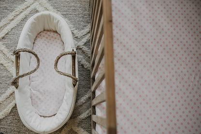 NODNAL CO. 3 Fitted Crib Sheets Pink Set for Baby Girl - 100% Oeko-TEX Cotton Nursery Bedding - Pink/White Chevron, Polka Dot, and Stripe - for Standard Baby or Toddler Crib Mattress 28”x52”x9” Sheet
