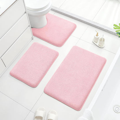 HOMEIDEAS Upgraded Bathroom Rugs Set 3 Piece, Ultra Soft Memory Foam Bath Mats, Super Absorbent Non Slip Washable U-Shaped Toilet Bath Rug (Light Pink, 17"x24"+20"x32"+U-Shaped 20"x24")