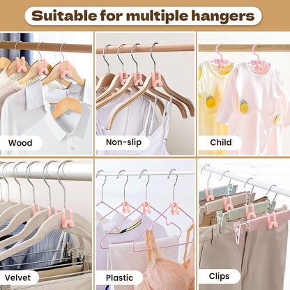 Mlici Clothes Hanger Connector Hooks, 60 Pack Hanger Extender Space Saver, Heavy Duty Clothes Extender Hooks for Stacking Closet Organization (Pink)