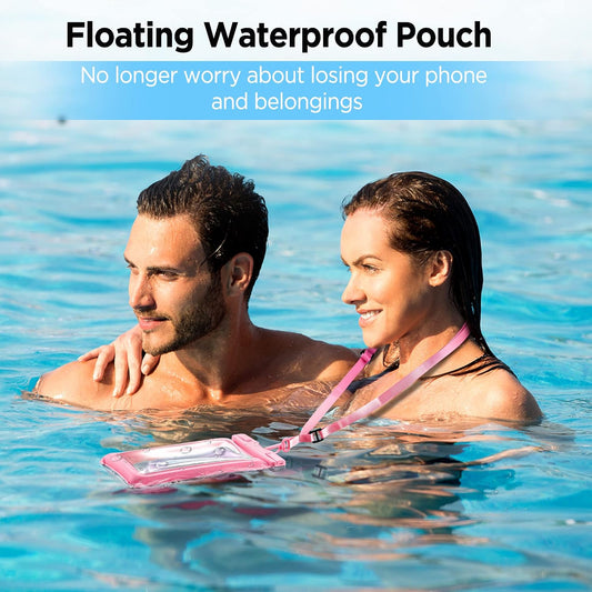 CACOE Floatable Waterproof Phone Pouch 2 Pack Up to 7.0",Black+Pink | Floatable, IPX8 Waterproof Phone Case,Adjustable Lanyard,Dry Bags for Beach/Cruise/Travel/Camping/Kayak/Vacation Essentials