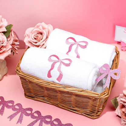 FYSUIMU 2Pcs Pink Bow Hand Towels Cotton Embroidered Bathroom Towels Coquette Bowknot Absorbent Bath Towel for Hand Drying Cleaning Cooking, 29.5 x 13.7 Inch