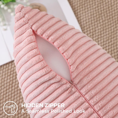 Mecatny Corduroy Summer Decorative Throw Pillow Covers 18x18 Set of 2 for Sofa Living Room, Soft Neutral Boho Couch Pillow Covers for Home Decor, Pink