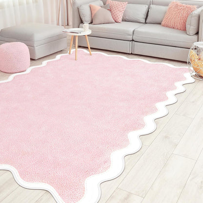 Drydiet Pink Scalloped Area Runner Rugs 4' x 6' Aesthetic Soft Bedroom Washable Carpet for Nursery Bedroom Decor Hallway Entryway Playroom