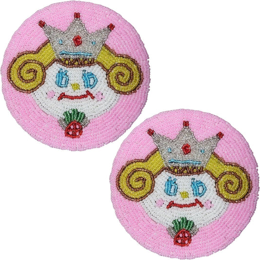 Set of 2pcs Beaded Drink Coaster 4" Floral Coasters for Dining Table Wedding Decoration Party Decor (PinkGirl)