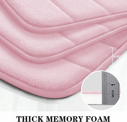 BYSURE Pink Memory Foam Bathroom Rug Set 3 Piece, Non Slip Extra Soft Absorbent Machine Washable Toilet Bath Toilet Mat (17"x24"+20"x32"+U Shape 20"x24")