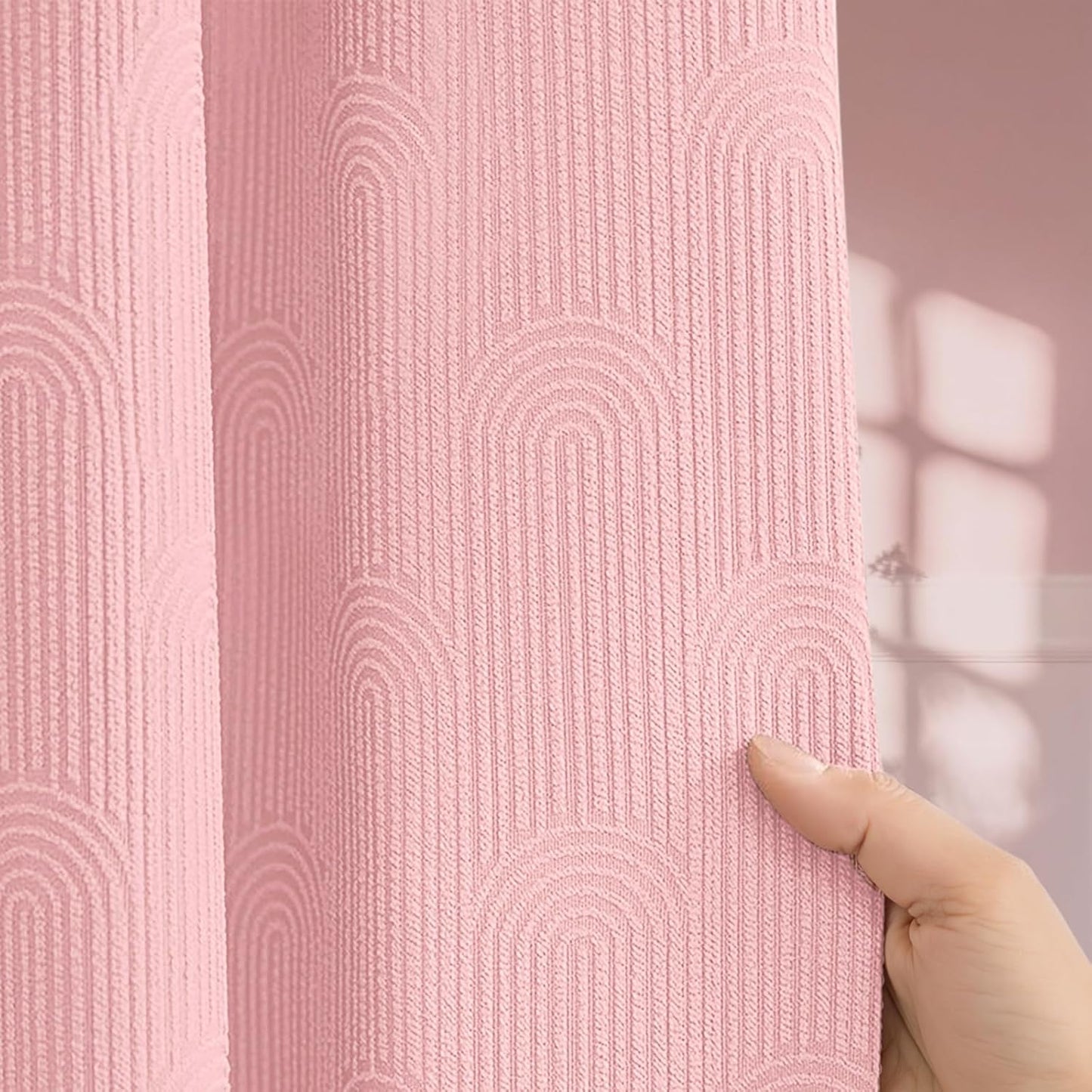 Light Pink Shower Curtain Boho Cotton Texture Mid Century Minimalist Arch Shower Curtain for Bathroom,72" W X 72" L