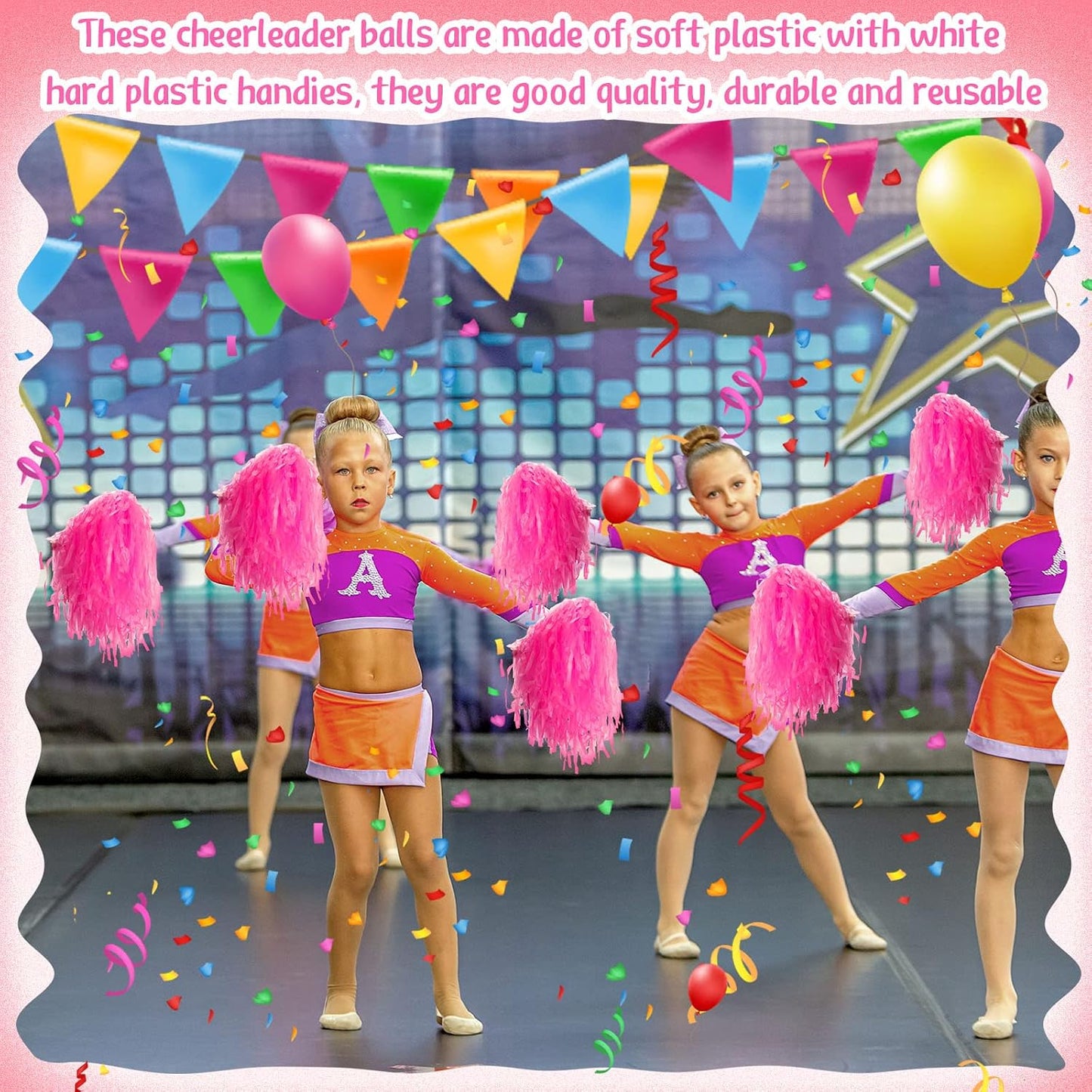 Meooeck 80 Pcs Cheerleading Pom Poms Sports Dance Spirit Cheer Pompoms with Handles Plastic Cheerleader Stuff for End of Year Grduation Party Sport Game Gymnastics Team Dance Club