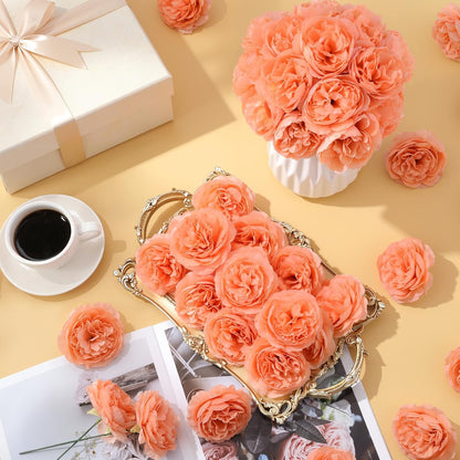 Thiccywoov 200 Pcs Flowers Long Stem Artificial Rose Bulk, 3.2 Inches Silk Rose Head Flowers Faux for Wedding Bridal Bouquet Independence Day Home Floral DIY Centerpieces Party Decoration(Peach)