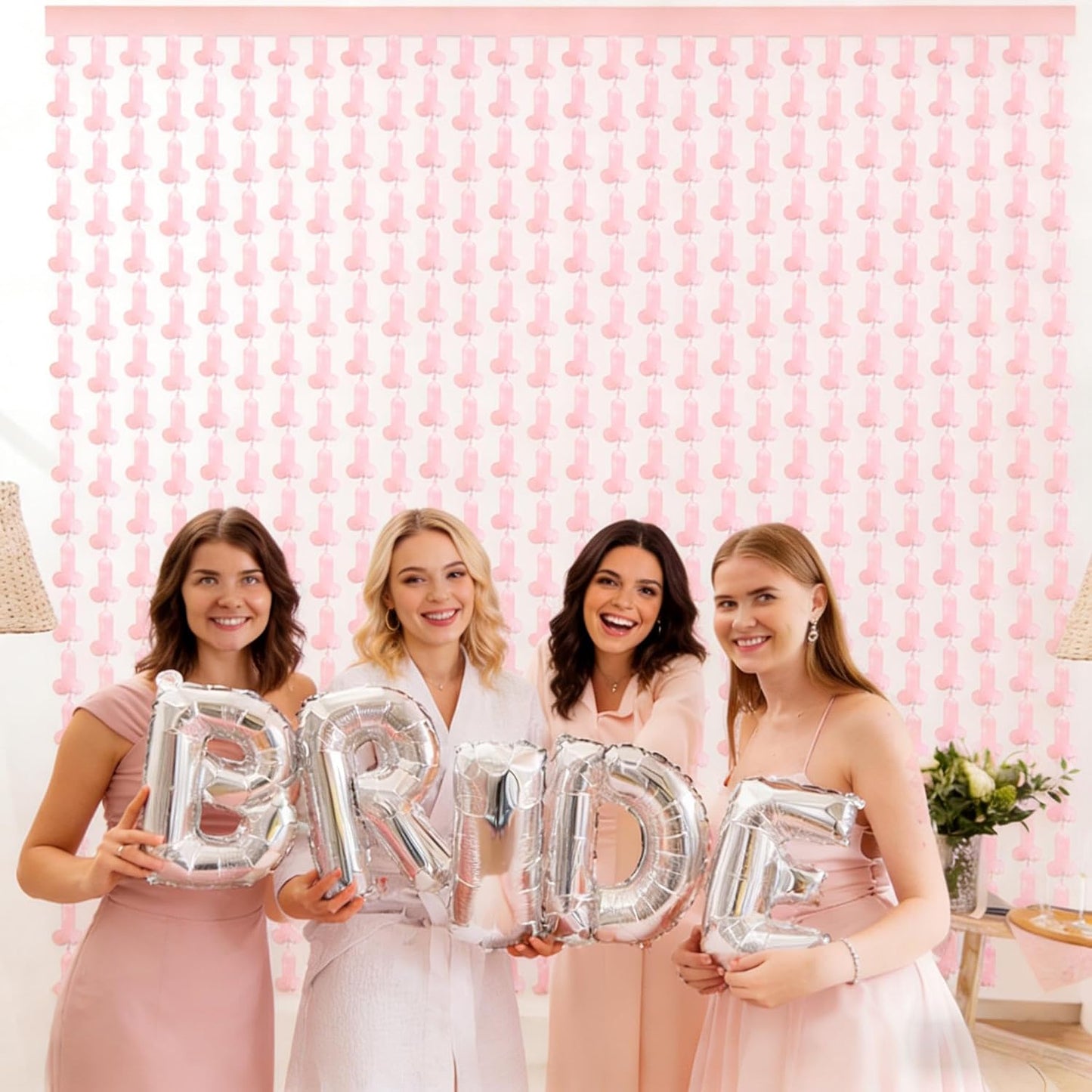 Funny Shape Fringe Curtains, Hanging Foil Streamers Backdrop for Girls Night, Bachelorette Party, Bachelor Party,Hen Parties Bridal Shower,Bachelorette Decor 2 Pack 3.2 x 6.6 FT(Pink)